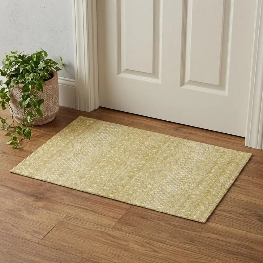 Gold And Ivory Tribal Washable Area Rug With UV Protection Photo 1