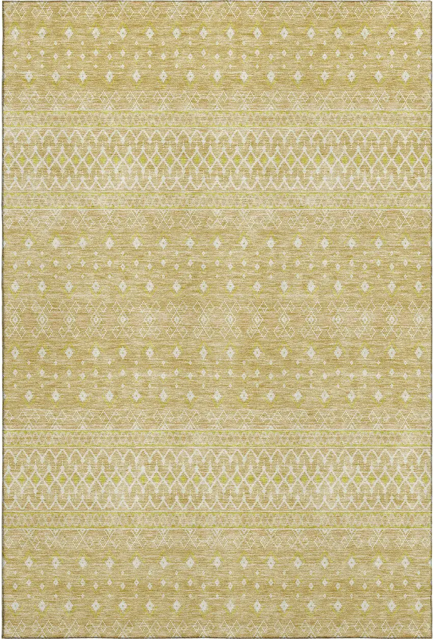 Gold And Ivory Tribal Washable Area Rug With UV Protection Photo 1