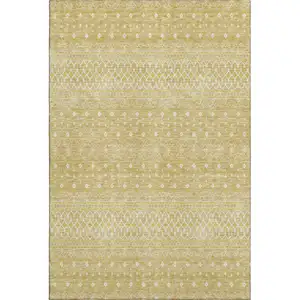 Photo of Gold And Ivory Tribal Washable Area Rug With UV Protection