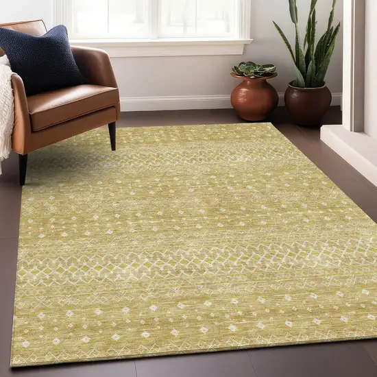 Gold And Ivory Tribal Washable Area Rug With UV Protection Photo 5