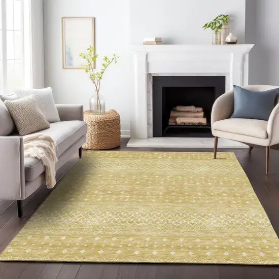 Gold And Ivory Tribal Washable Area Rug With UV Protection Photo 5