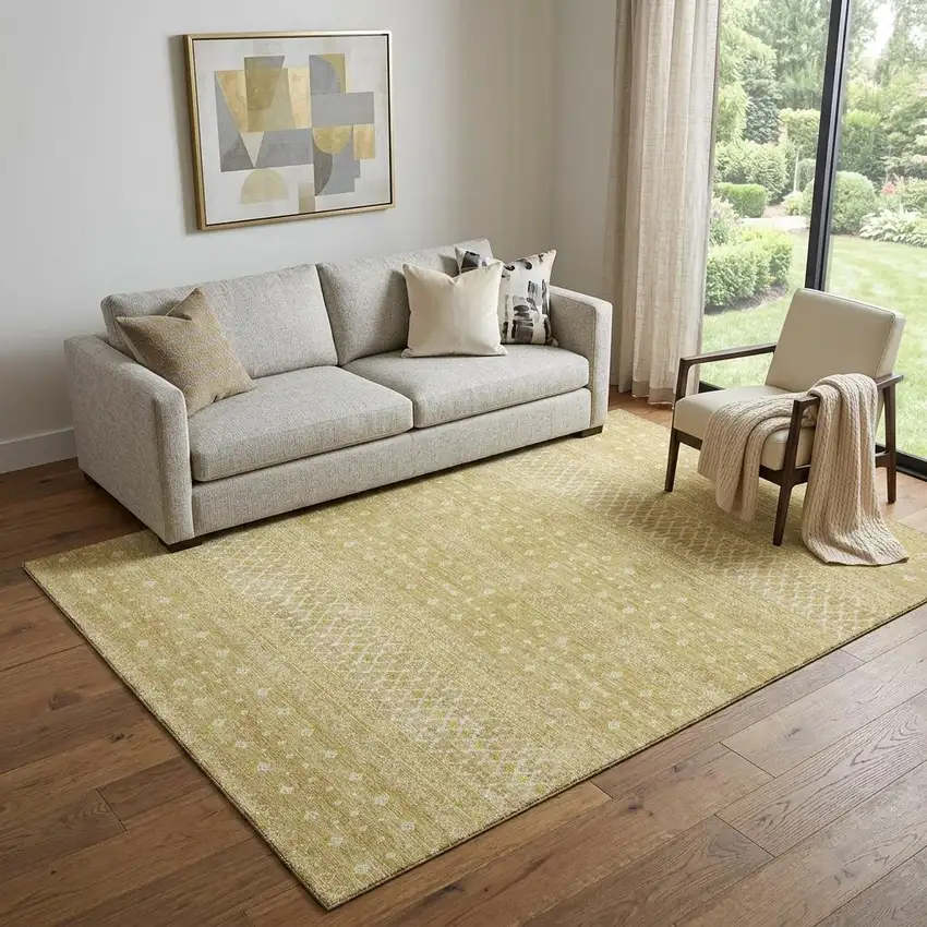 Gold And Ivory Tribal Washable Area Rug With UV Protection Photo 1