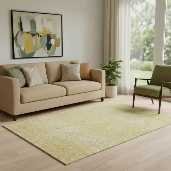 Gold And Ivory Tribal Washable Area Rug With UV Protection Photo 1