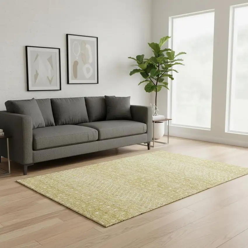 Gold And Ivory Tribal Washable Area Rug With UV Protection Photo 1