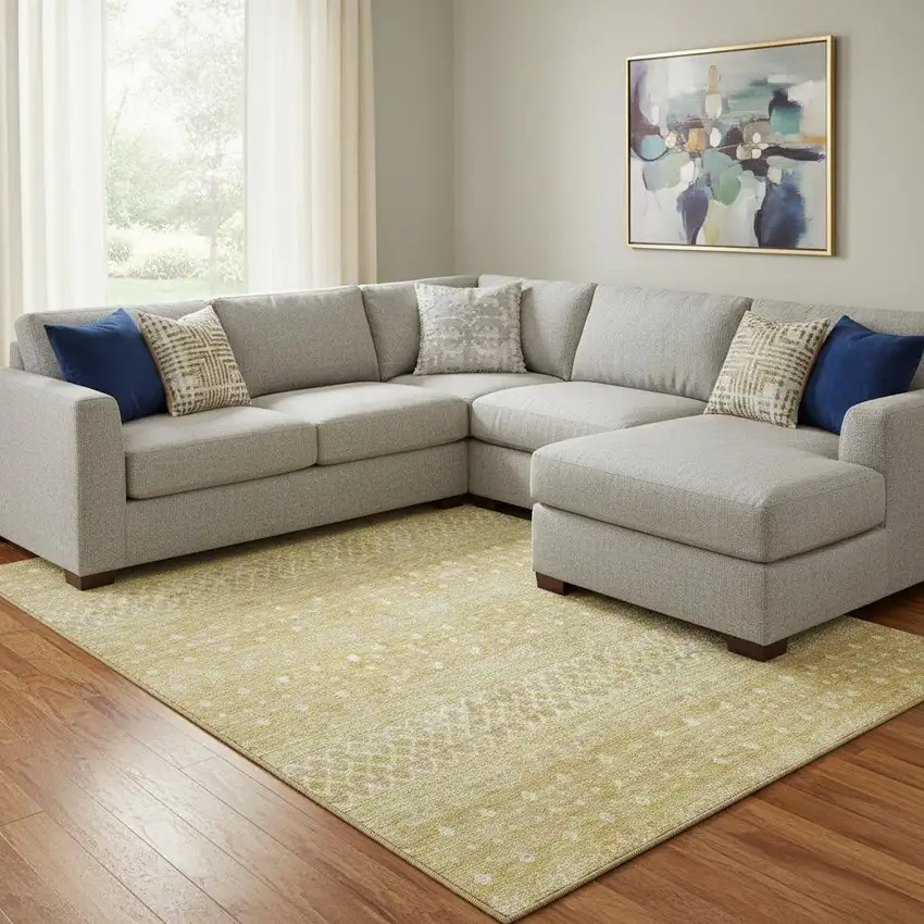 Gold And Ivory Tribal Washable Area Rug With UV Protection Photo 1