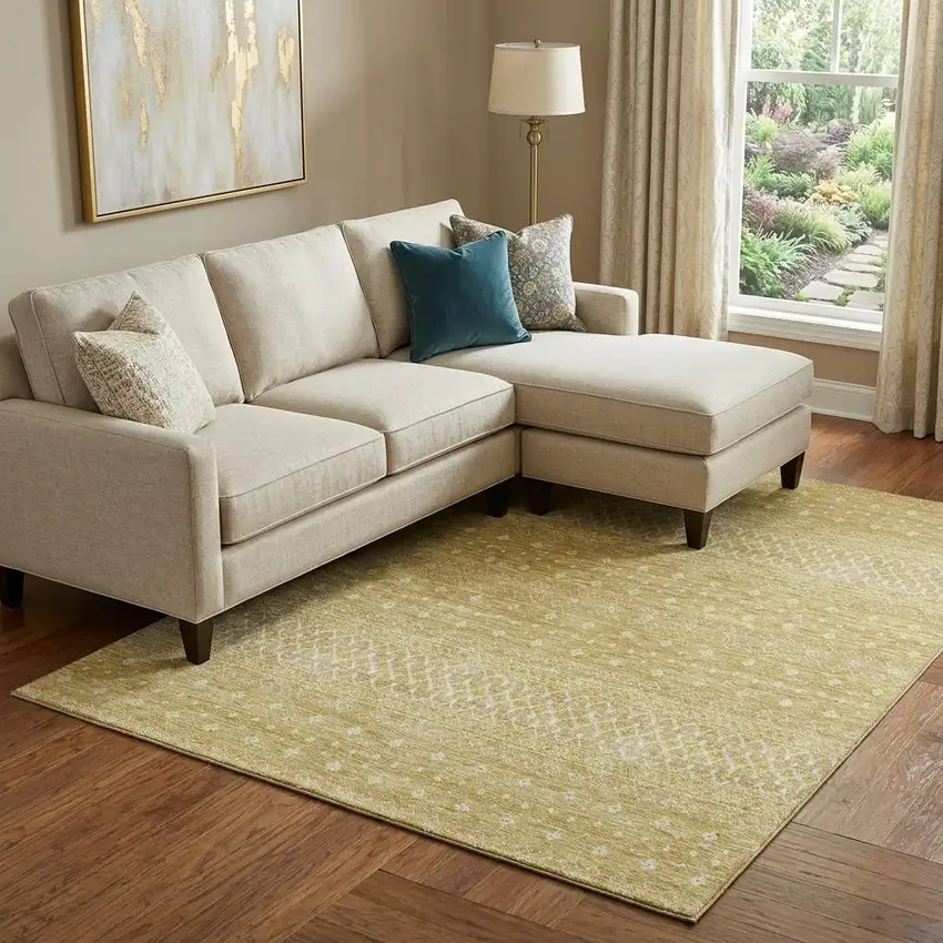 Gold And Ivory Tribal Washable Area Rug With UV Protection Photo 1