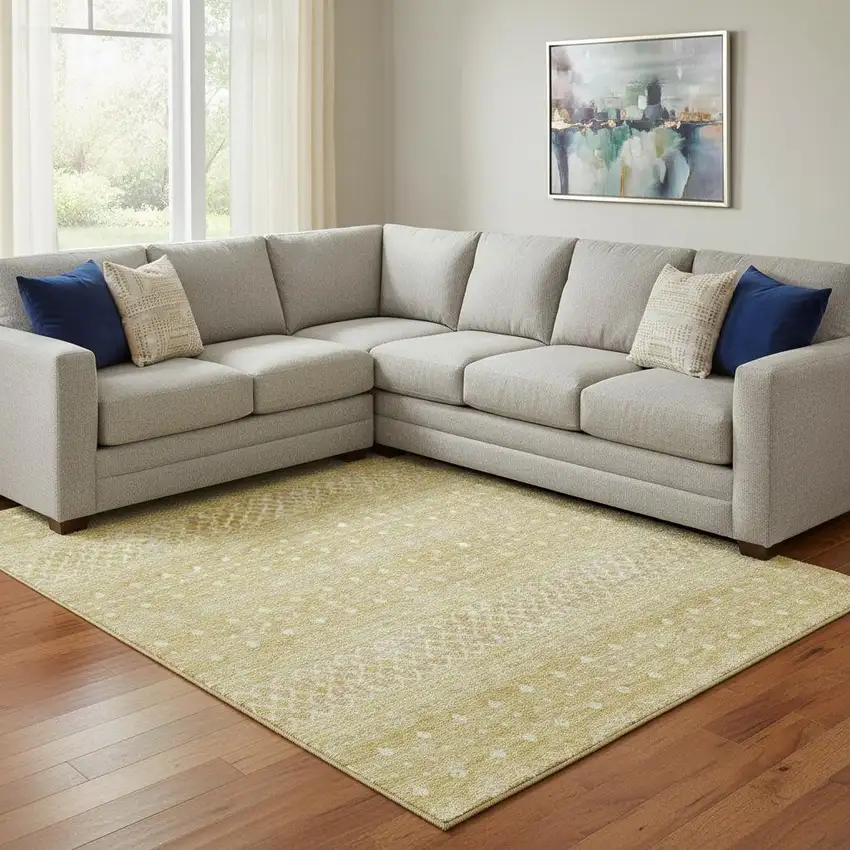 Gold And Ivory Tribal Washable Area Rug With UV Protection Photo 1