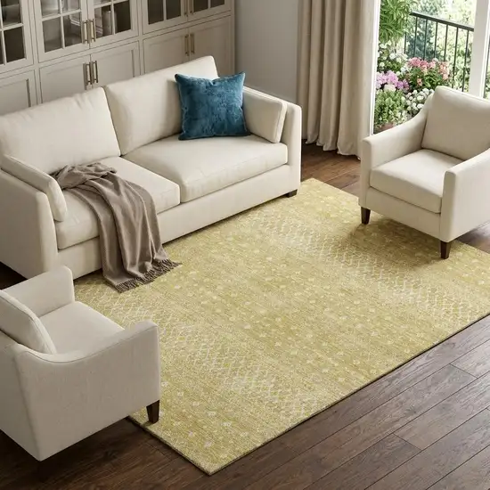 Gold And Ivory Tribal Washable Area Rug With UV Protection Photo 1