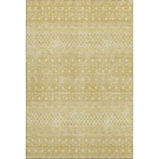 Gold And Ivory Tribal Washable Area Rug With UV Protection Photo 2