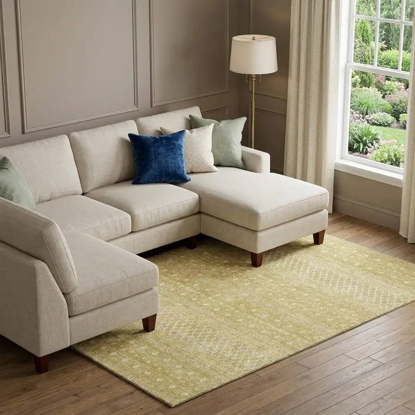 Gold And Ivory Tribal Washable Area Rug With UV Protection Photo 1