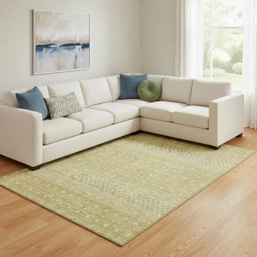 Gold And Ivory Tribal Washable Area Rug With UV Protection Photo 1