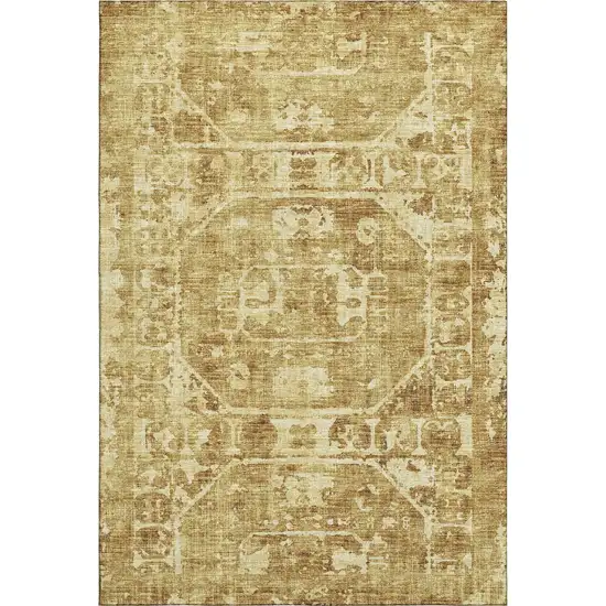 Gold And Ivory Tribal Washable Indoor Outdoor Area Rug Photo 2