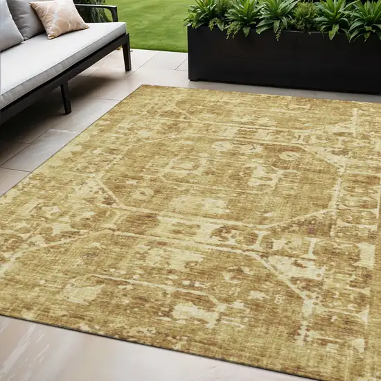 Gold And Ivory Tribal Washable Indoor Outdoor Area Rug Photo 1