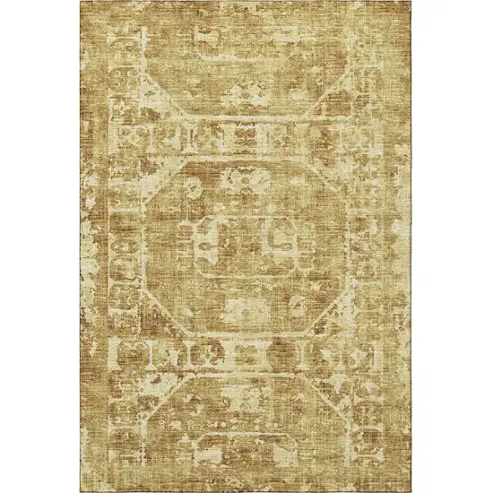 Gold And Ivory Tribal Washable Indoor Outdoor Area Rug Photo 5