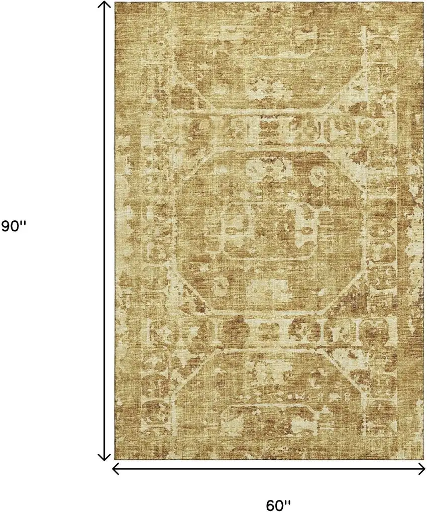 Gold And Ivory Tribal Washable Indoor Outdoor Area Rug Photo 3