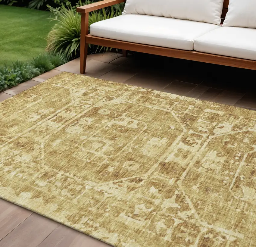 Gold And Ivory Tribal Washable Indoor Outdoor Area Rug Photo 1