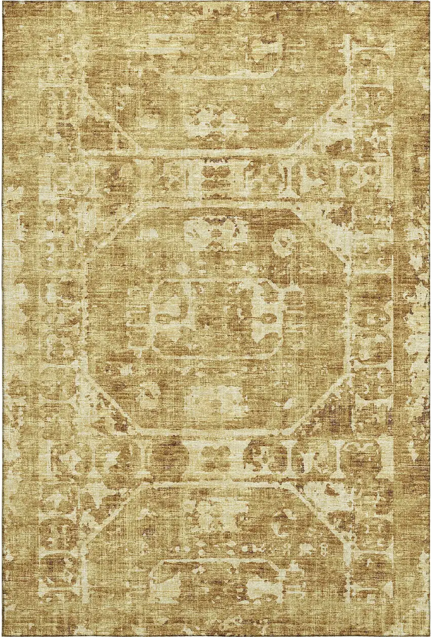 Gold And Ivory Tribal Washable Indoor Outdoor Area Rug Photo 2