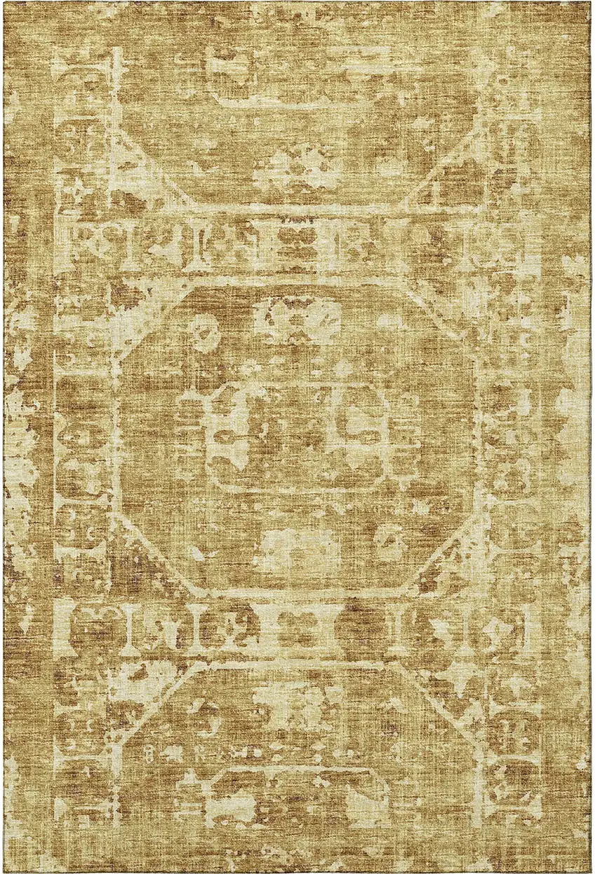 Gold And Ivory Tribal Washable Indoor Outdoor Area Rug Photo 4