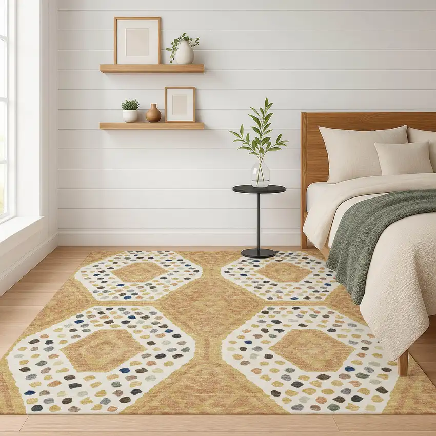 Gold And Ivory Tribal Washable Indoor Outdoor Area Rug Photo 6