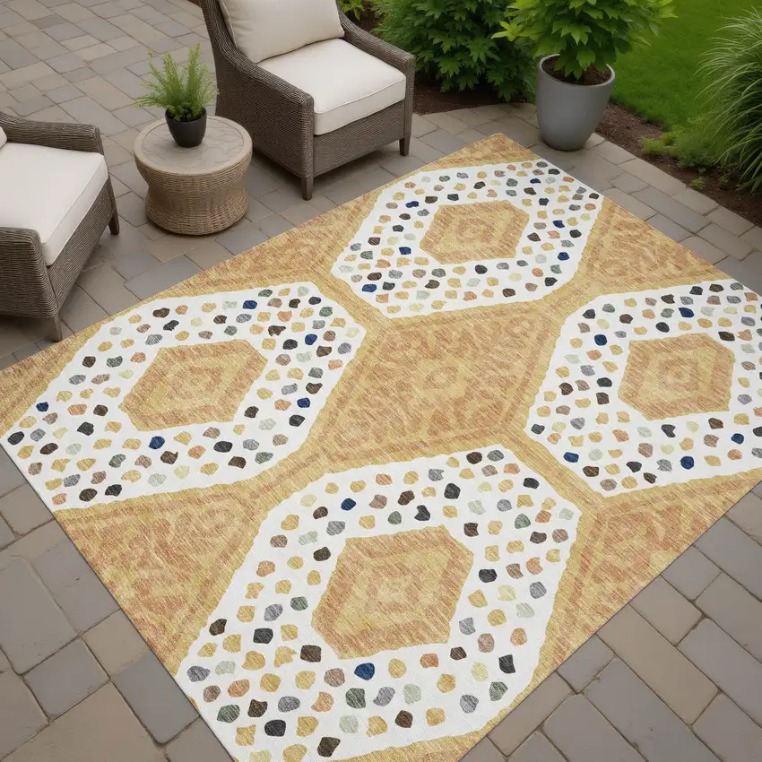 Gold And Ivory Tribal Washable Indoor Outdoor Area Rug Photo 7