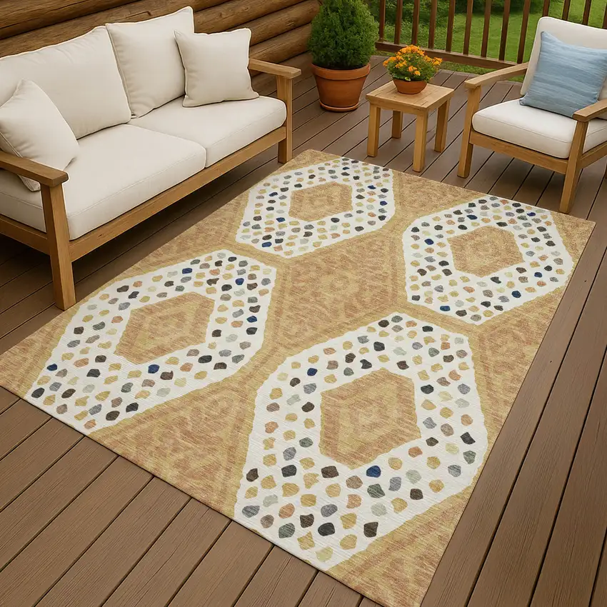 Gold And Ivory Tribal Washable Indoor Outdoor Area Rug Photo 4