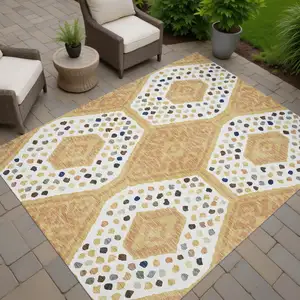 Photo of Gold And Ivory Tribal Washable Indoor Outdoor Area Rug