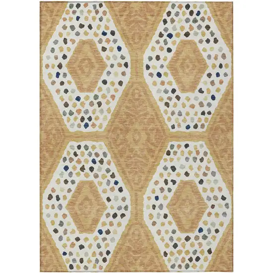Gold And Ivory Tribal Washable Indoor Outdoor Area Rug Photo 8