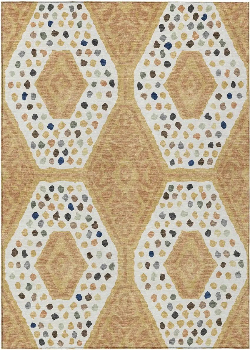 Gold And Ivory Tribal Washable Indoor Outdoor Area Rug Photo 8
