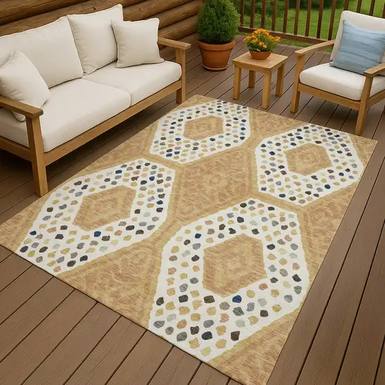 Gold And Ivory Tribal Washable Indoor Outdoor Area Rug Photo 4
