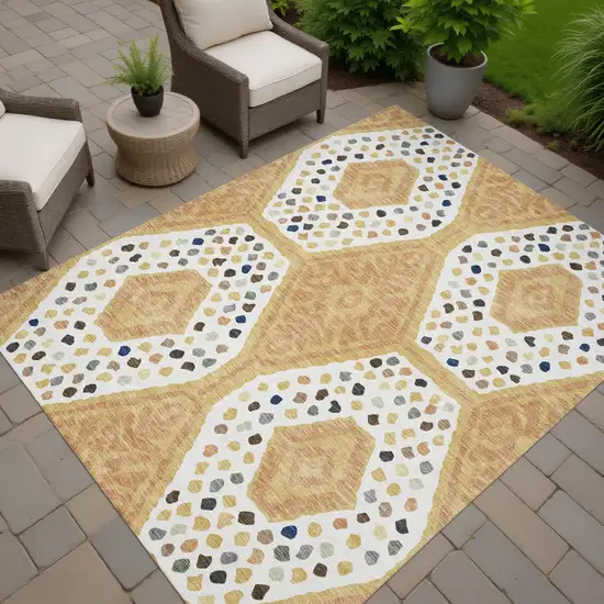 Gold And Ivory Tribal Washable Indoor Outdoor Area Rug Photo 7