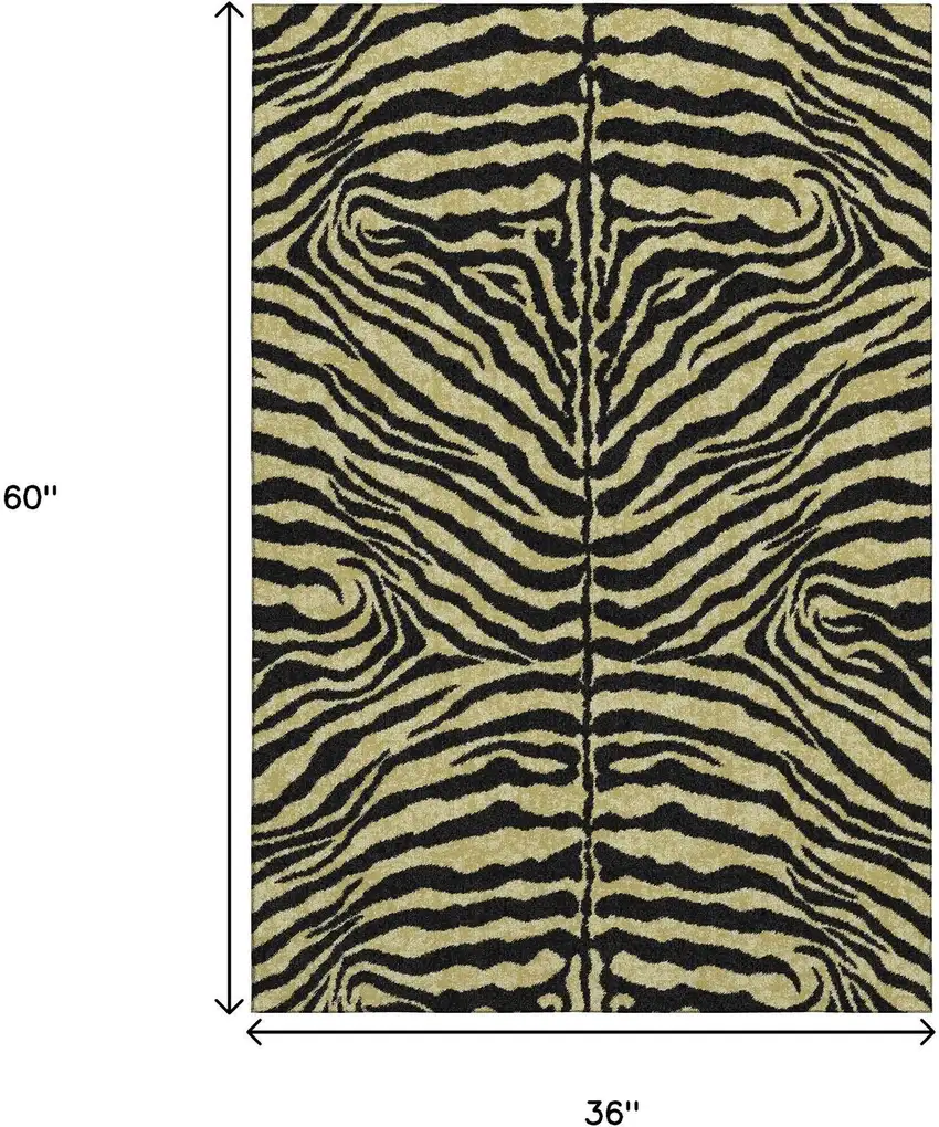 Gold And Ivory Zebra Print Washable Indoor Outdoor Area Rug Photo 3