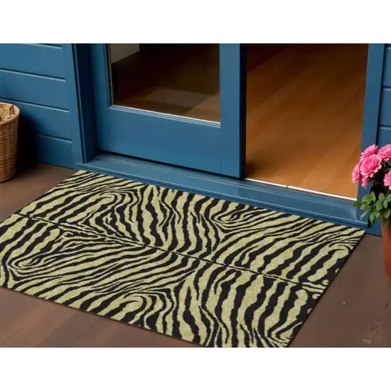 Gold And Ivory Zebra Print Washable Indoor Outdoor Area Rug Photo 1