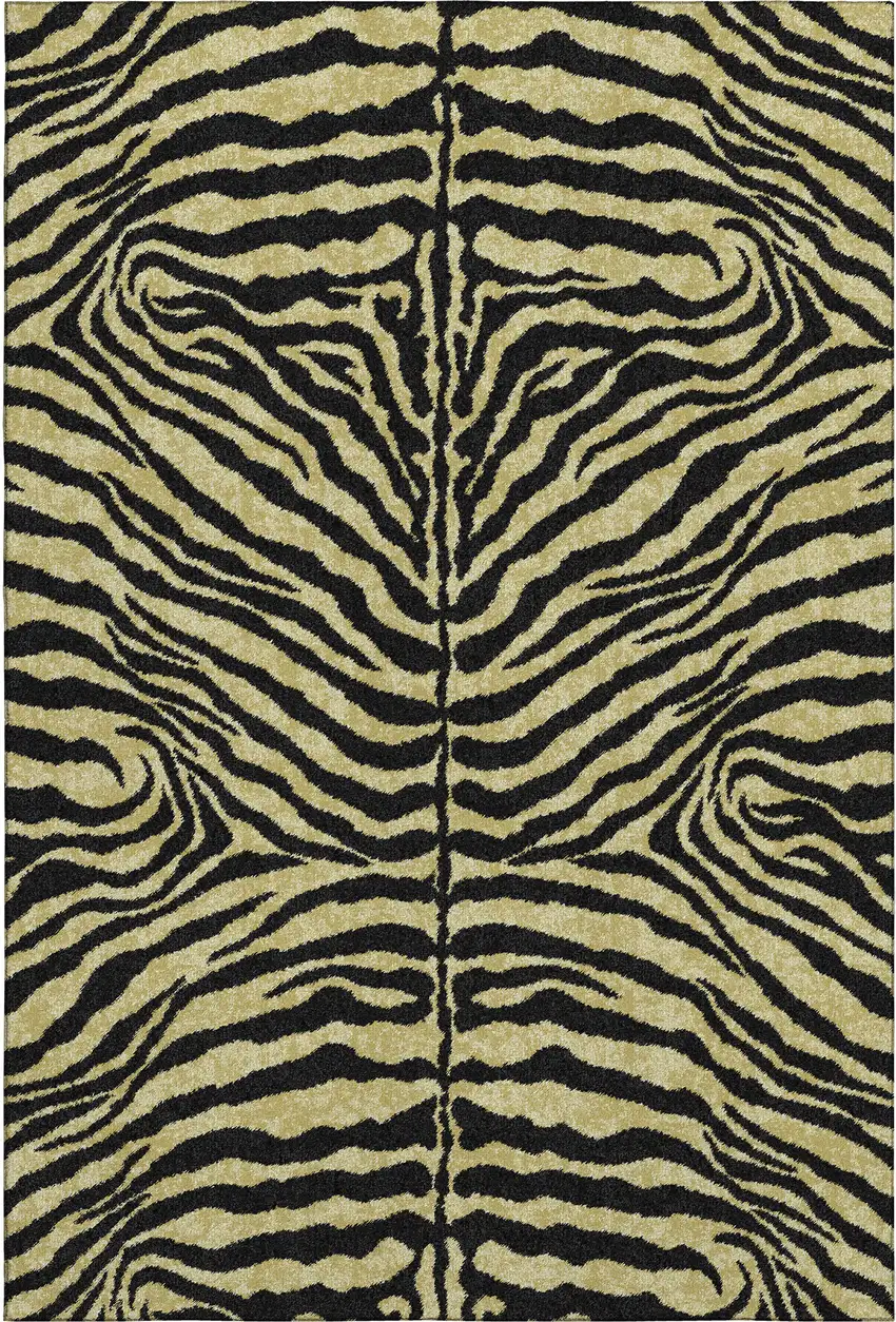 Gold And Ivory Zebra Print Washable Indoor Outdoor Area Rug Photo 2