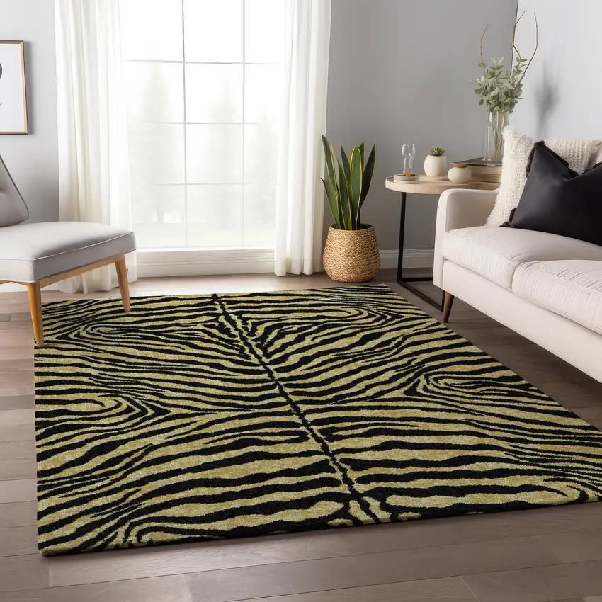 Gold And Ivory Zebra Print Washable Indoor Outdoor Area Rug Photo 7