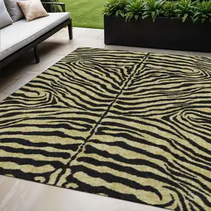 Photo of Gold And Ivory Zebra Print Washable Indoor Outdoor Area Rug
