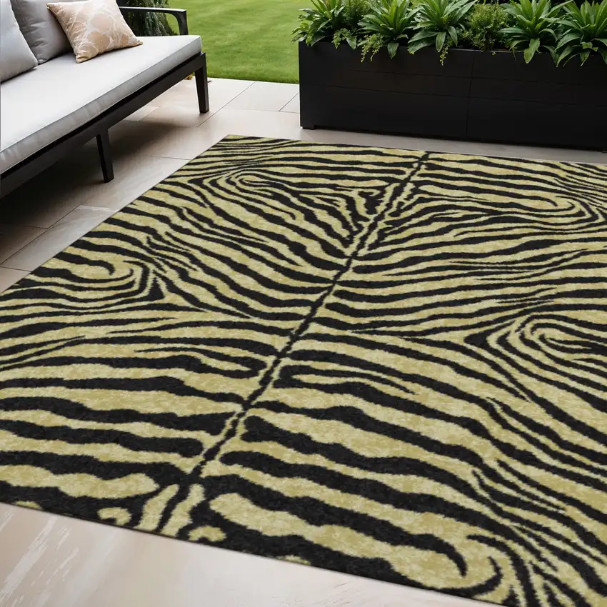 Gold And Ivory Zebra Print Washable Indoor Outdoor Area Rug Photo 1