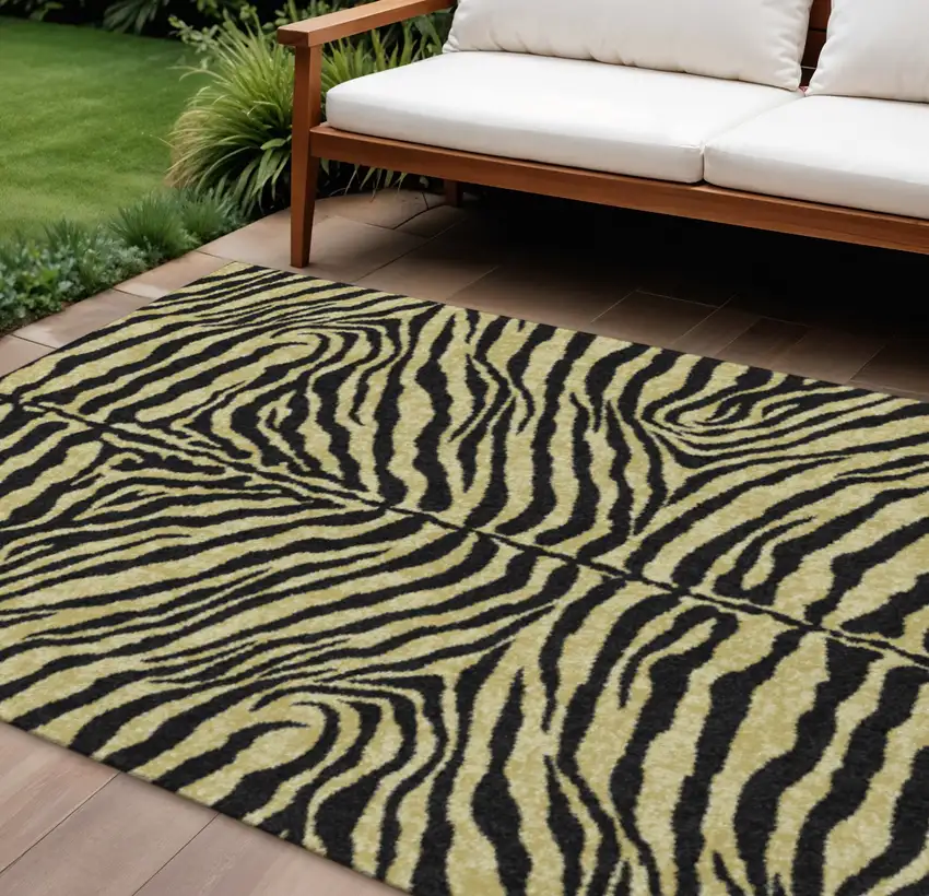 Gold And Ivory Zebra Print Washable Indoor Outdoor Area Rug Photo 1