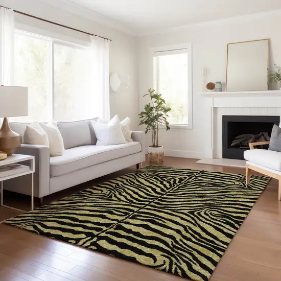 Gold And Ivory Zebra Print Washable Indoor Outdoor Area Rug Photo 6