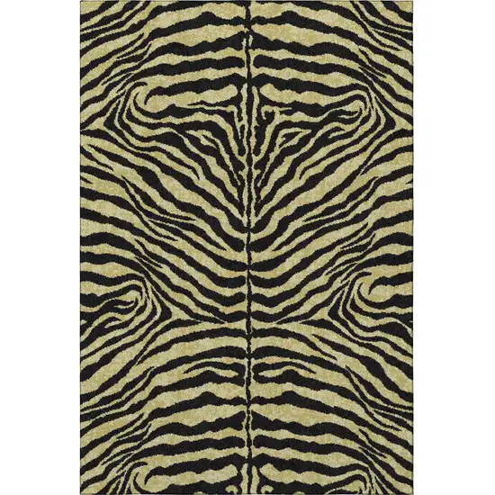 Gold And Ivory Zebra Print Washable Indoor Outdoor Area Rug Photo 5