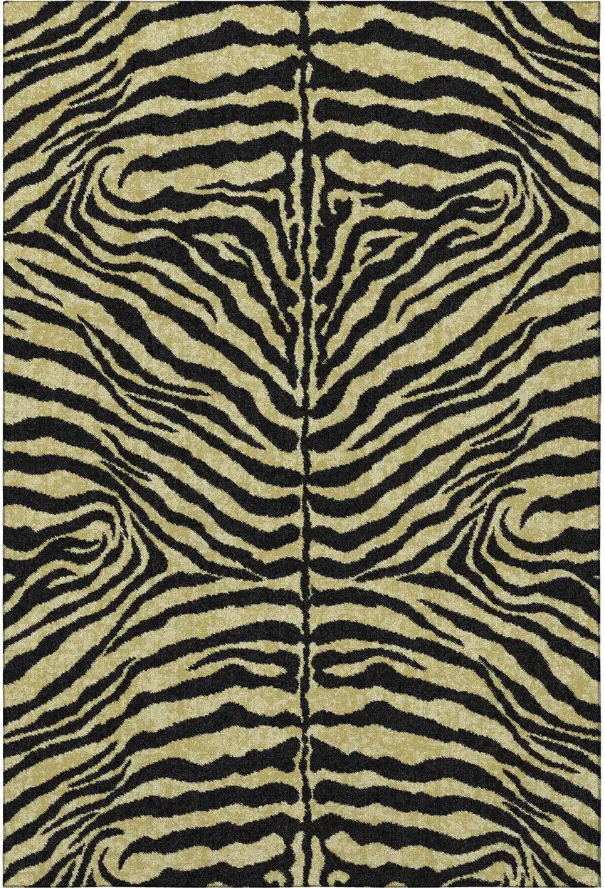 Gold And Ivory Zebra Print Washable Indoor Outdoor Area Rug Photo 5