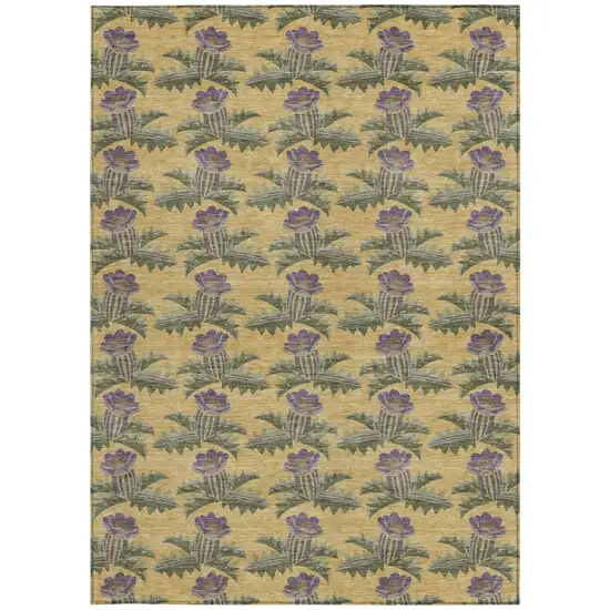 Gold And Khaki Floral Washable Indoor Outdoor Area Rug Photo 4