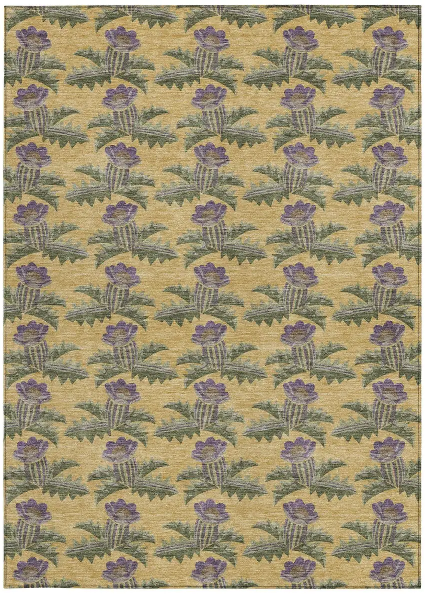 Gold And Khaki Floral Washable Indoor Outdoor Area Rug Photo 4