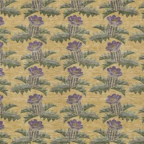 Gold And Khaki Floral Washable Indoor Outdoor Area Rug Photo 3