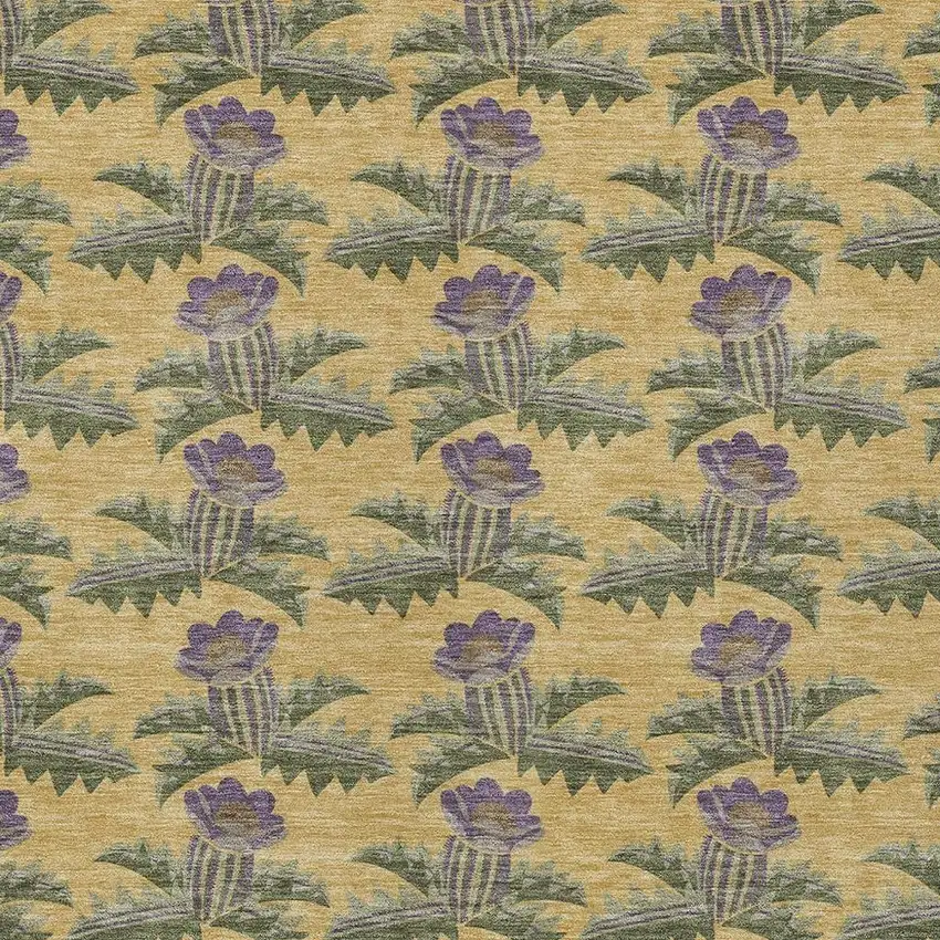 Gold And Khaki Floral Washable Indoor Outdoor Area Rug Photo 3