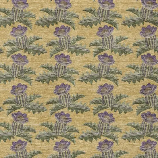 Gold And Khaki Floral Washable Indoor Outdoor Area Rug Photo 5