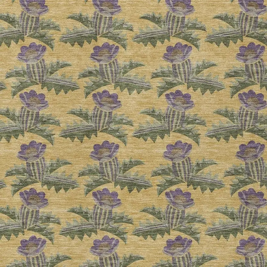 Gold And Khaki Floral Washable Indoor Outdoor Area Rug Photo 5