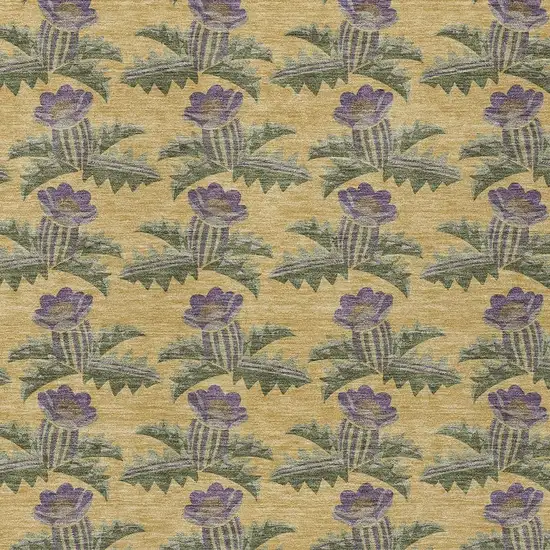 Gold And Khaki Floral Washable Indoor Outdoor Area Rug Photo 5