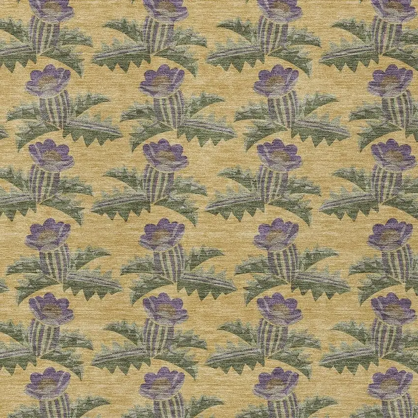 Gold And Khaki Floral Washable Indoor Outdoor Area Rug Photo 5