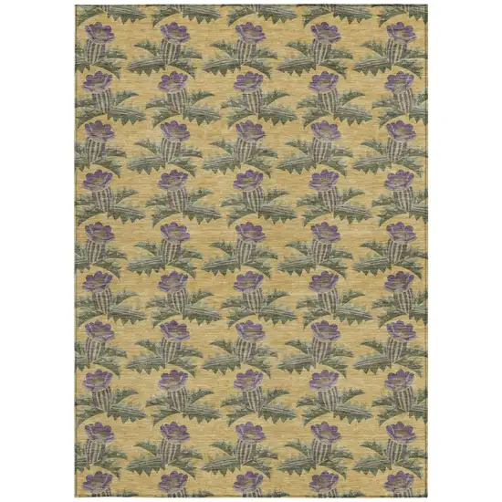 Gold And Khaki Floral Washable Indoor Outdoor Area Rug Photo 4