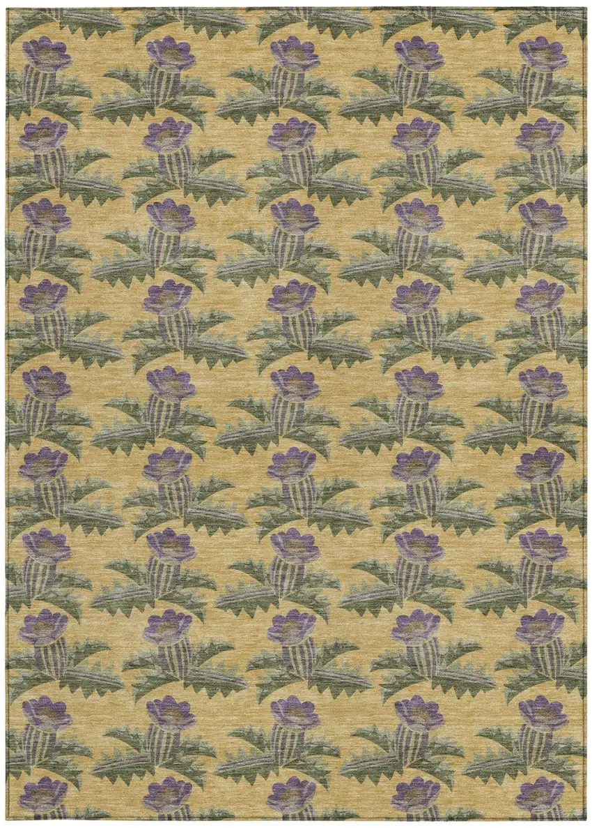 Gold And Khaki Floral Washable Indoor Outdoor Area Rug Photo 4